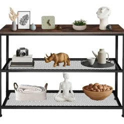 tectake Consoletafel Bristol 100x30x81cm, Industrieel Hout Donker, Rustiek New