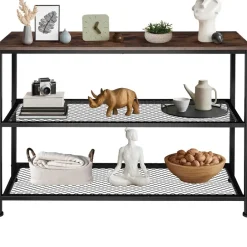 tectake Consoletafel Bristol 100x30x81cm, Industrieel Hout Donker, Rustiek New