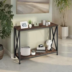 tectake Consoletafel Tacoma 100x35x80,5cm, Industrieel Hout Donker, Rustiek New