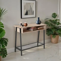 tectake Consoletafel Tralee 100x35x80,5cm, Industrieel Licht Hout, Eiken Sonoma