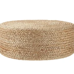 tectake Handgemaakte poef Banno Elipse van jute, rond, boho-stijl, Beige Clearance