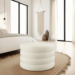 tectake Hocker Altu XL, gestoffeerd, opbergruimte, Bouclé Crèmewit Hot