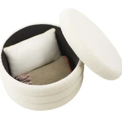 tectake Hocker Altu XL, gestoffeerd, opbergruimte, Bouclé Crèmewit Hot