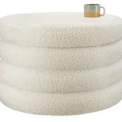 tectake Hocker Altu XL, gestoffeerd, opbergruimte, Bouclé Crèmewit Hot