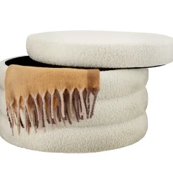 tectake Hocker Altu XL, gestoffeerd, opbergruimte, Bouclé Crèmewit Hot