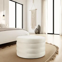 tectake Hocker Altu XL, gestoffeerd, opbergruimte, Fluweellook Crèmewit Best