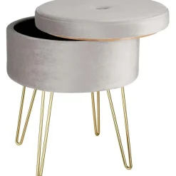 tectake Hocker Ava gestoffeerd in fluweellook 300kg met opbergruimte New