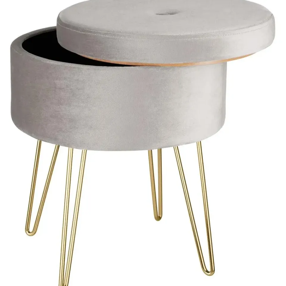 tectake Hocker Ava gestoffeerd in fluweellook 300kg met opbergruimte New