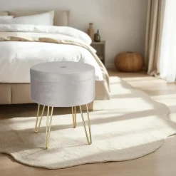 tectake Hocker Ava gestoffeerd in fluweellook 300kg met opbergruimte New