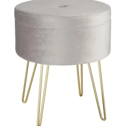 tectake Hocker Ava gestoffeerd in fluweellook 300kg met opbergruimte New