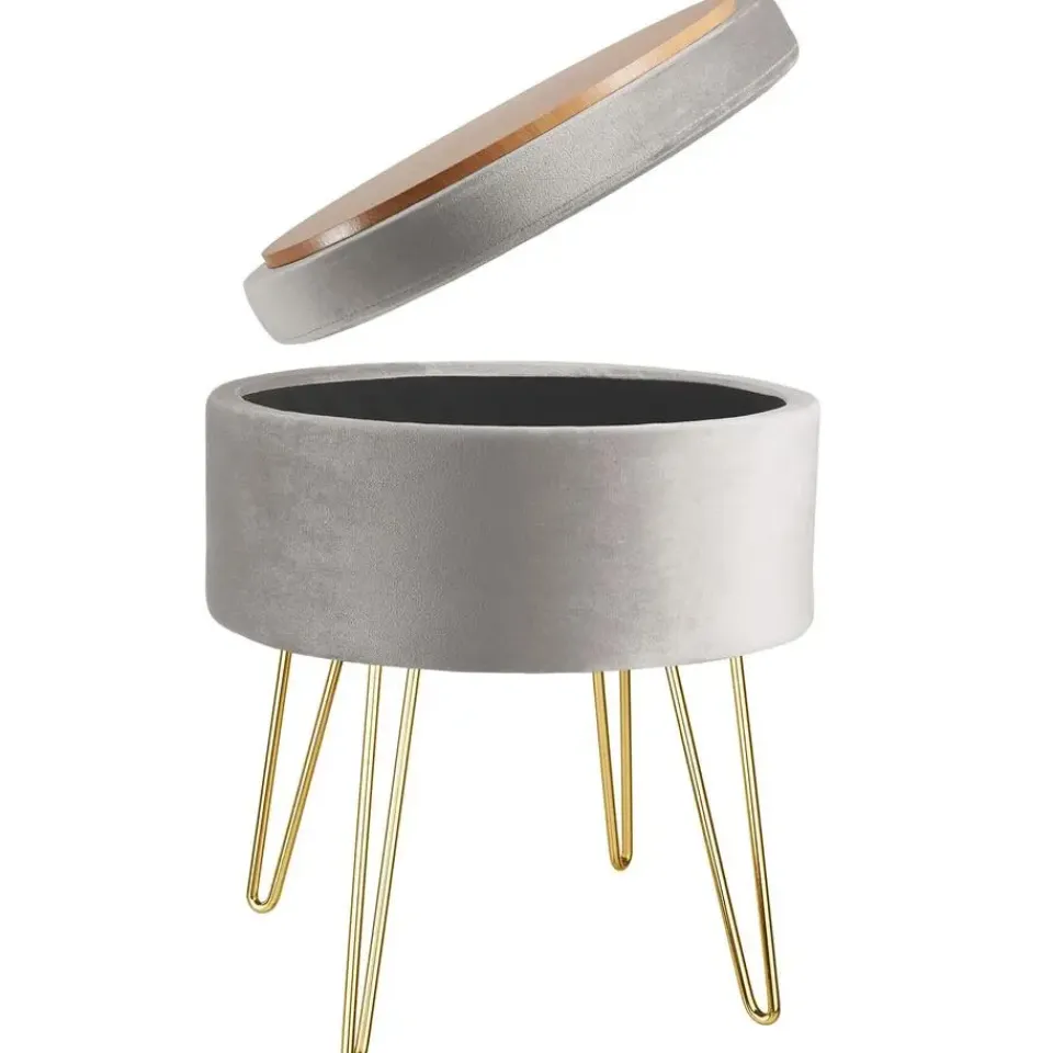 tectake Hocker Ava gestoffeerd in fluweellook 300kg met opbergruimte New