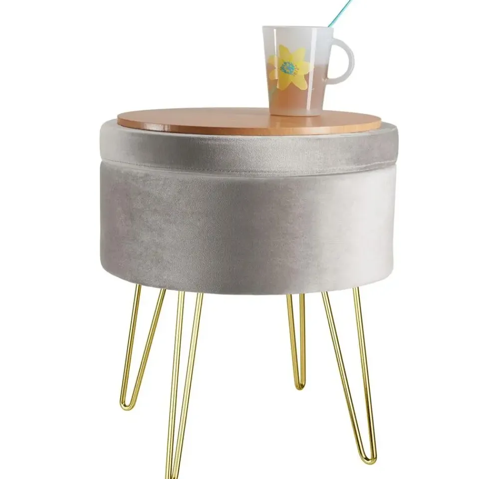 tectake Hocker Ava gestoffeerd in fluweellook 300kg met opbergruimte New