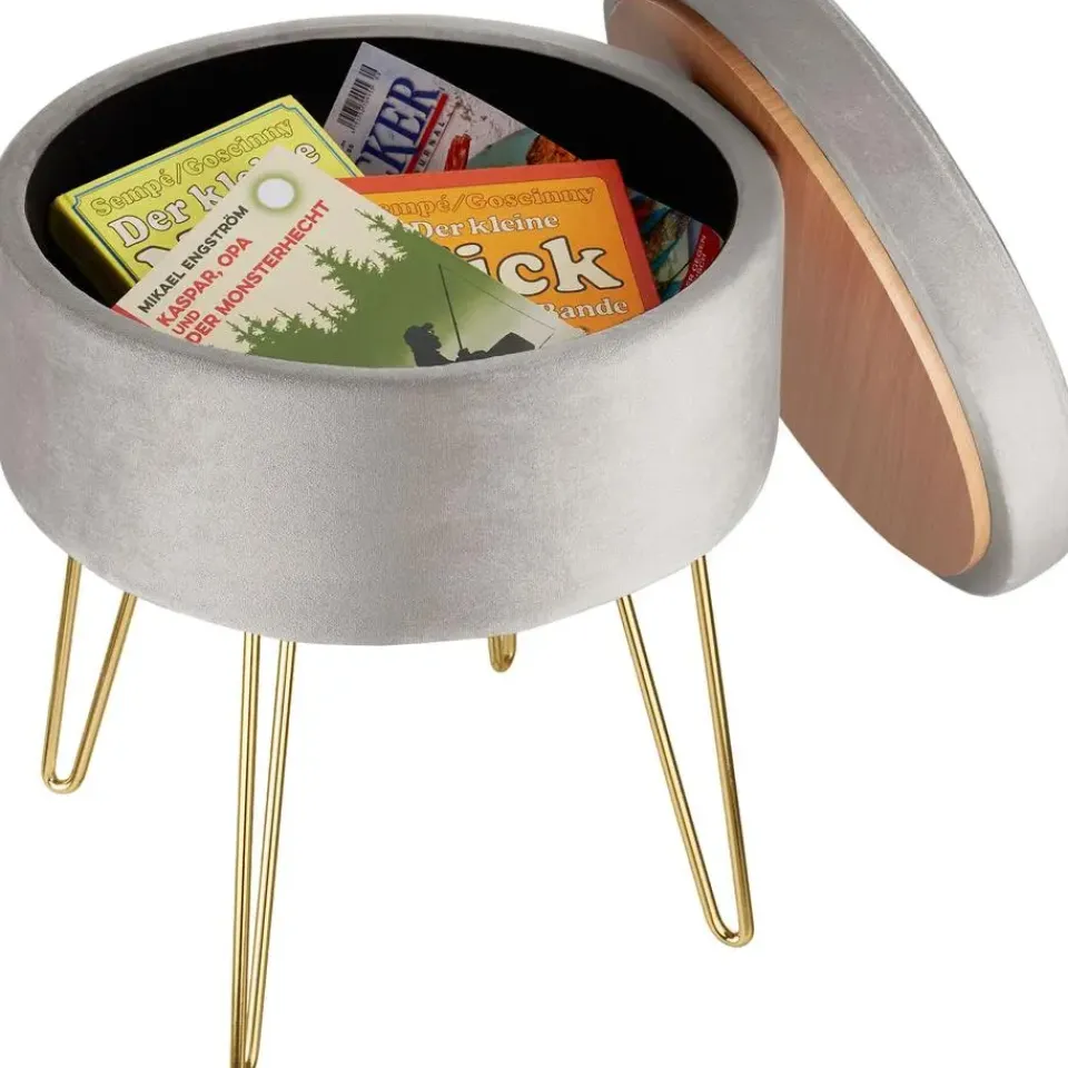 tectake Hocker Ava gestoffeerd in fluweellook 300kg met opbergruimte New