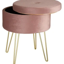 tectake Hocker Ava gestoffeerd in fluweellook 300kg met opbergruimte, Roze Discount
