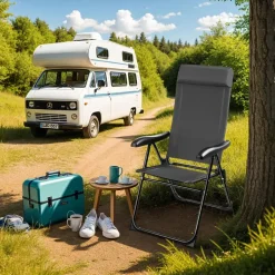 tectake Inklapbare campingstoel Müritz met hoofdkussen, aluminium, Antraciet Sale