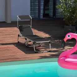 tectake Ligbed Aurelie van aluminium, 6 standen, Zwart Online