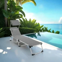 tectake Ligbed Aurelie van aluminium, 6 niveaus, Grijsgevlekt