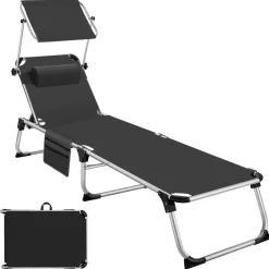 tectake Ligbed Aurelie van aluminium, 6 niveaus, Zwart Clearance