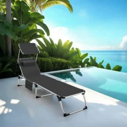 tectake Ligbed Aurelie van aluminium, 6 niveaus, Zwart Clearance