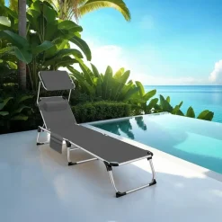 tectake Ligbed Aurelie van aluminium, 6 niveaus, Grijs Clearance