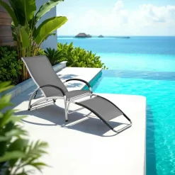 tectake Ligbed Avignon, 2in1 functie, verstelbare rugleuning, Antraciet New