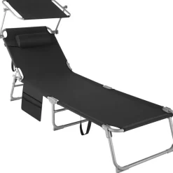 tectake Ligbed Chloé 4-niveaus, hoofdkussen en tas, Zwart Hot