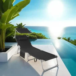 tectake Ligbed Chloé 4-niveaus, hoofdkussen en tas, Zwart Hot