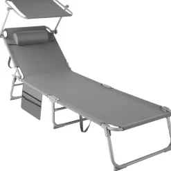 tectake Ligbed Chloé 4-niveaus, hoofdkussen en tas, Grijs Online