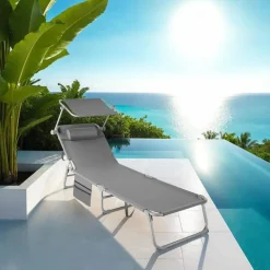 tectake Ligbed Chloé 4-niveaus, hoofdkussen en tas, Grijs Online