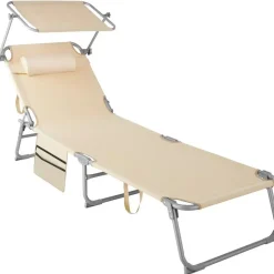 tectake Ligbed Chloé 4-niveaus, hoofdkussen en tas, Beige