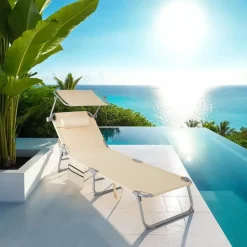 tectake Ligbed Chloé 4-niveaus, hoofdkussen en tas, Beige