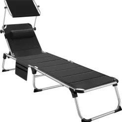 tectake Ligbed Lorella gestoffeerd, inklapbaar, Zwart Best