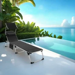 tectake Ligbed Lorella gestoffeerd, inklapbaar, Zwart Best