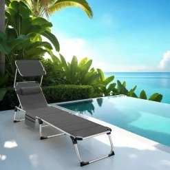 tectake Ligbed Lorella gestoffeerd, inklapbaar, Grijs Sale