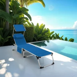 tectake Ligbed Lorella gestoffeerd, inklapbaar, Blauw Hot