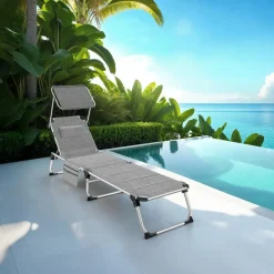 tectake Ligbed Lorella gestoffeerd, inklapbaar, Grijsgevlekt