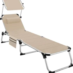 tectake Ligbed Lorella gestoffeerd, inklapbaar, Beige Sale