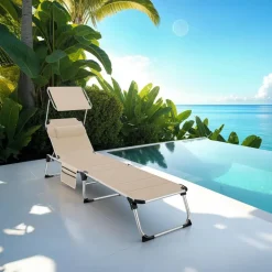 tectake Ligbed Lorella gestoffeerd, inklapbaar, Beige Sale