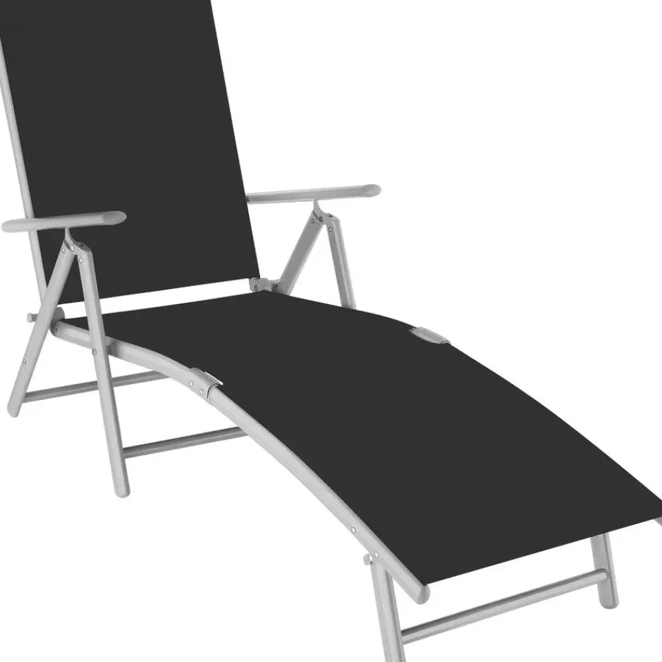 tectake Ligbed Marisol aluminium, 7 standen, Zwart/zilver Hot