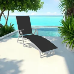 tectake Ligbed Marisol aluminium, 7 standen, Zwart/zilver Hot