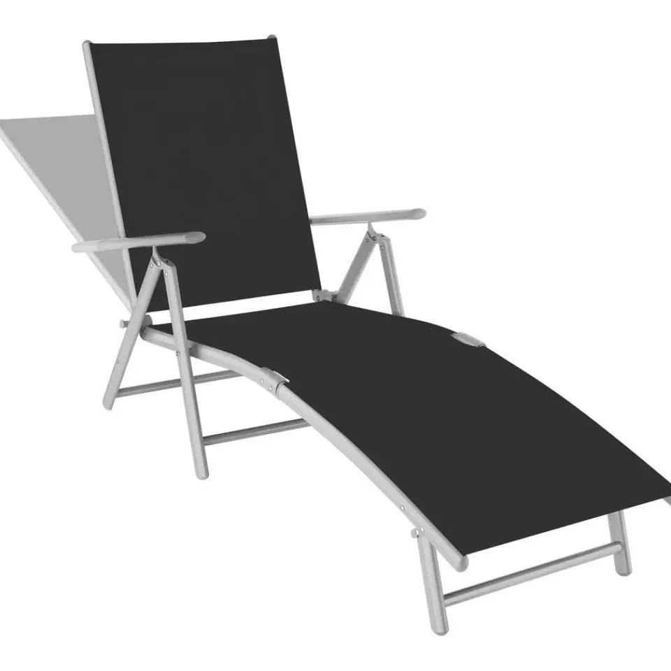 tectake Ligbed Marisol aluminium, 7 standen, Zwart/zilver Hot