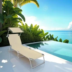 tectake Ligbed met 4 standen, Beige