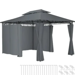 tectake Luxe tuinpaviljoen Emine 4x3m met 6 zijdelen, Antraciet Online