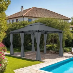 tectake Luxe tuinpaviljoen Emine 4x3m met 6 zijdelen, Antraciet Online