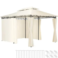 tectake Luxe tuinpaviljoen Emine 4x3m met 6 zijdelen, Crème Sale
