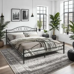 tectake Metalen bed met lattenbodem in romantisch ontwerp, Zwart/zwart Outlet