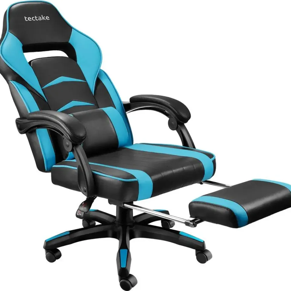 tectake Racing bureaustoel Comodo met voetsteun , Zwart/azuur Best
