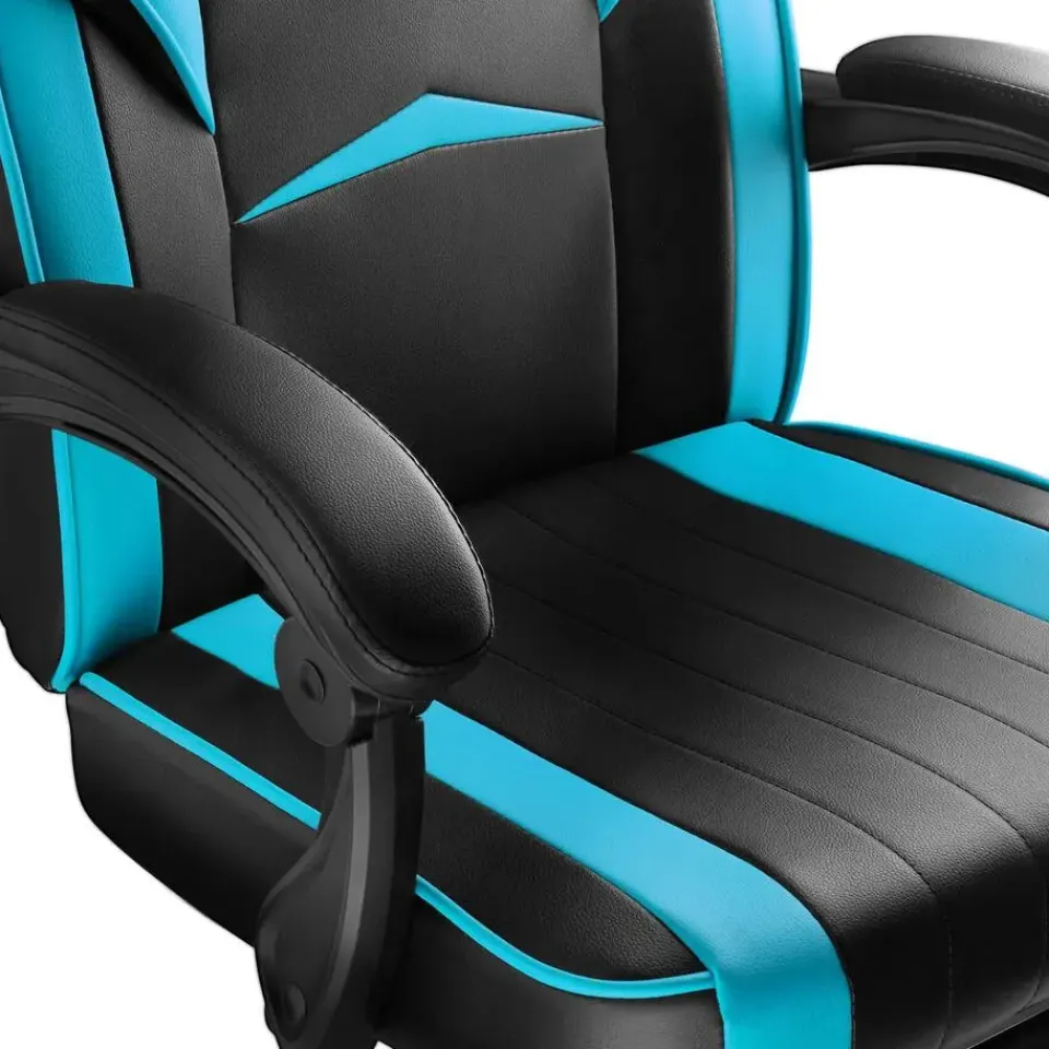 tectake Racing bureaustoel Comodo met voetsteun , Zwart/azuur Best
