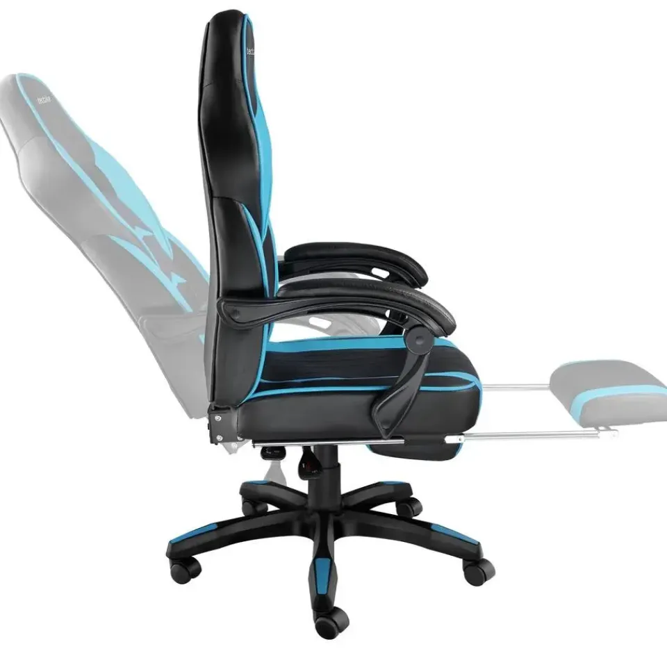 tectake Racing bureaustoel Comodo met voetsteun , Zwart/azuur Best