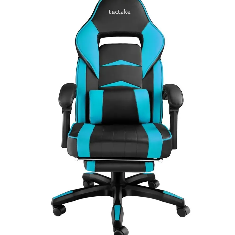 tectake Racing bureaustoel Comodo met voetsteun , Zwart/azuur Best